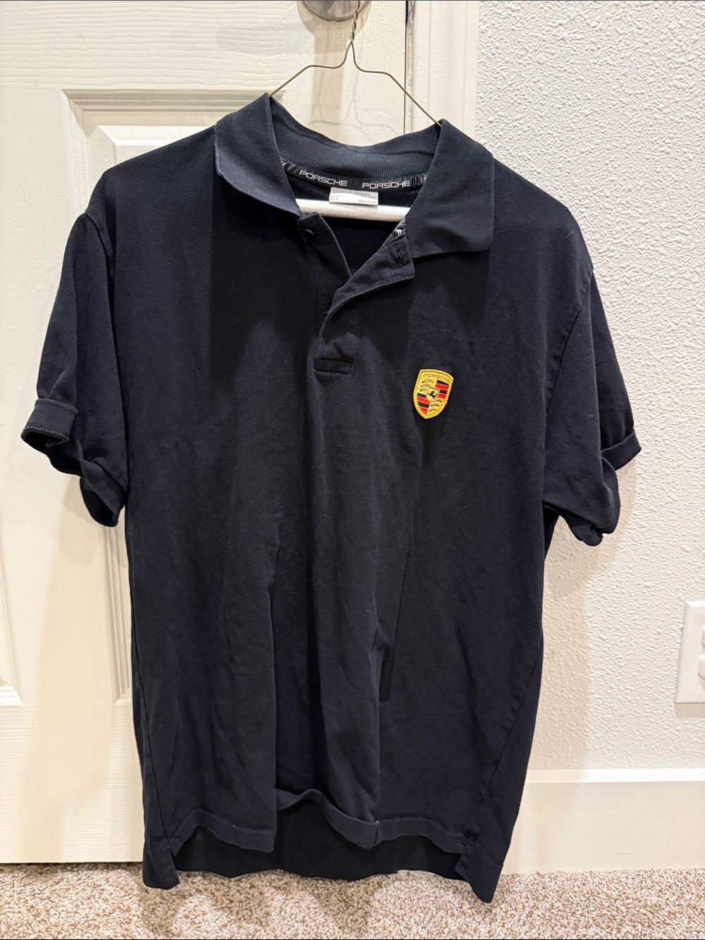 Porsche Design Black Collared Polo with Branded Neck Tape